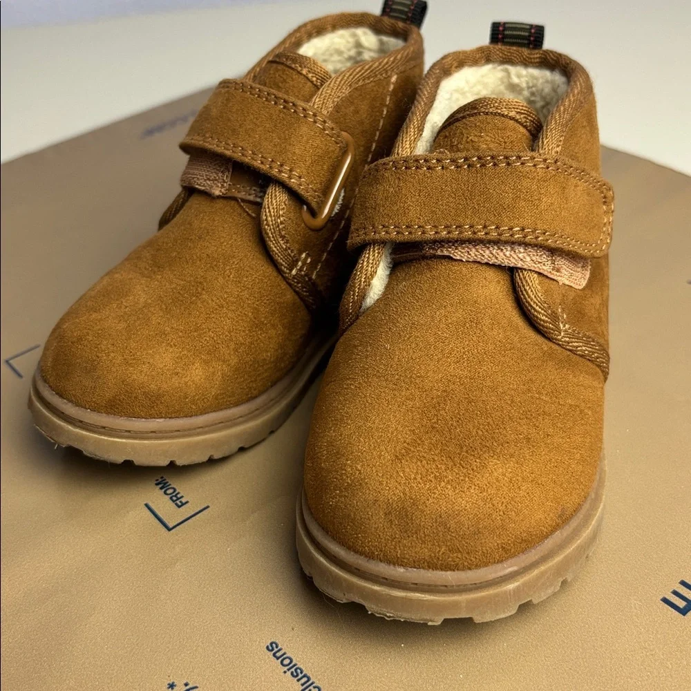 Cat and Jack Brown Suede Strap Boots - Cozy Lined Kids Shoes